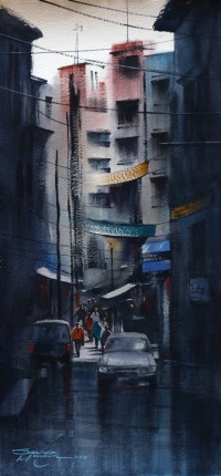 Sarfraz Musawir,10 x 22 Inch, Watercolor on Paper, Cityscape Painting, AC-SAR-096